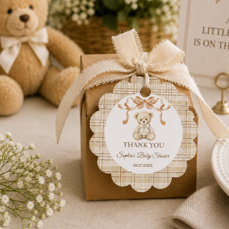 Elegant neutral rutig mönster Baby Shower Tacksar Gåvor Etiketter