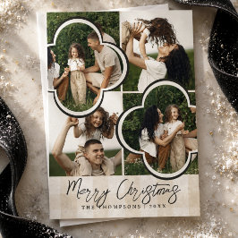 Elegant neutral rutig multi-fotografi jul julkort