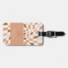 Elegant Neutral Rutig Personlig Monogram Bagagebricka