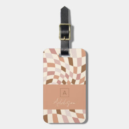Elegant Neutral Rutig Personlig Monogram Bagagebricka