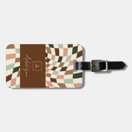 Elegant Neutral Rutig Personlig Monogram Bagagebricka