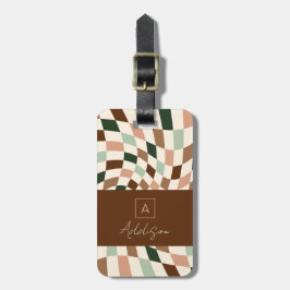 Elegant Neutral Rutig Personlig Monogram Bagagebricka