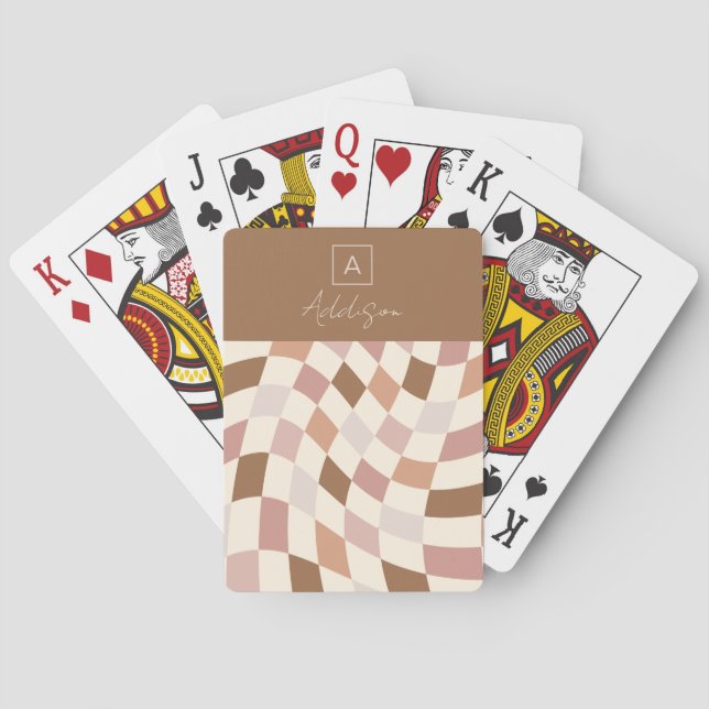 Elegant Neutral Rutig Personlig Monogram Casinokort (Baksidan)