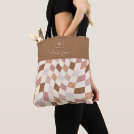 Elegant Neutral Rutig Personlig Monogram Tygkasse