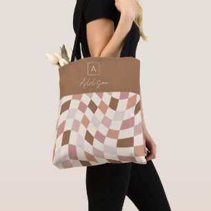 Elegant Neutral Rutig Personlig Monogram Tygkasse