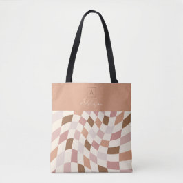 Elegant Neutral Rutig Personlig Monogram Tygkasse