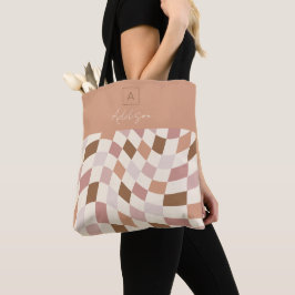 Elegant Neutral Rutig Personlig Monogram Tygkasse