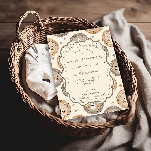Elegant Neutral Safari Lion Baby Shower Inbjudningar (Skapare uppladdad)