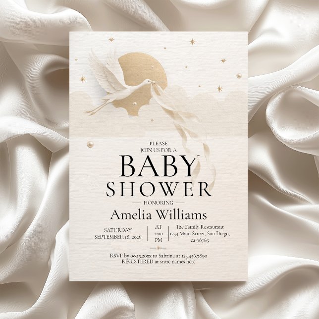 Elegant Neutral Stork Bebis Bebis Shower Inbjudan (Skapare uppladdad)