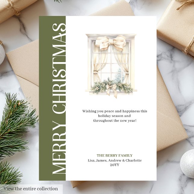 Elegant Neutral Tones Minimalist Window Christmas Julkort (Elegant Neutral Tones Minimalist Window Christmas Holiday Card)