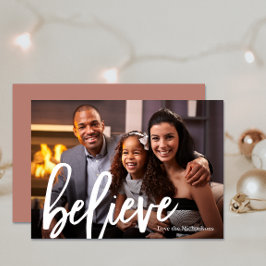 Elegant neutral typografi Believe Photo jul Julkort