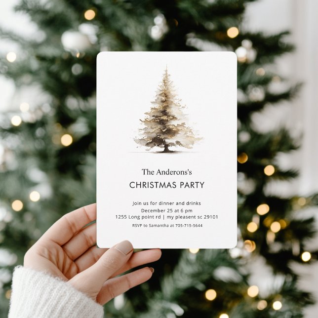 Elegant Neutral Watercolor Christmas Tree Party Inbjudningar (Skapare uppladdad)