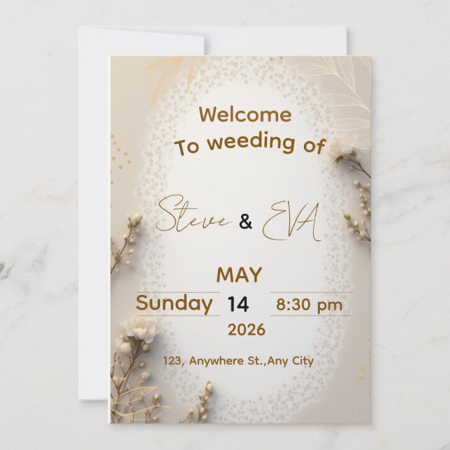 Elegant Neutral Wedding Invitation in Brown & Beig Inbjudningar (Framsida)