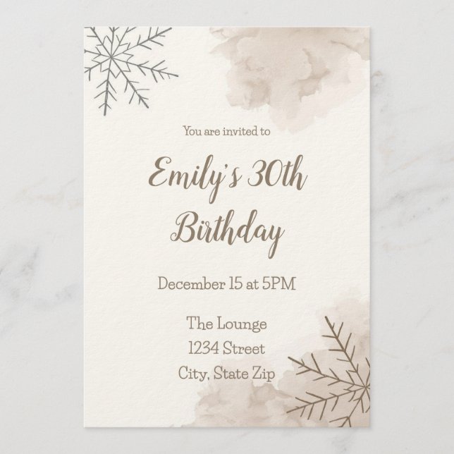 Elegant Neutral Winter 30th Birthday Invitation Inbjudningar (Framsida)