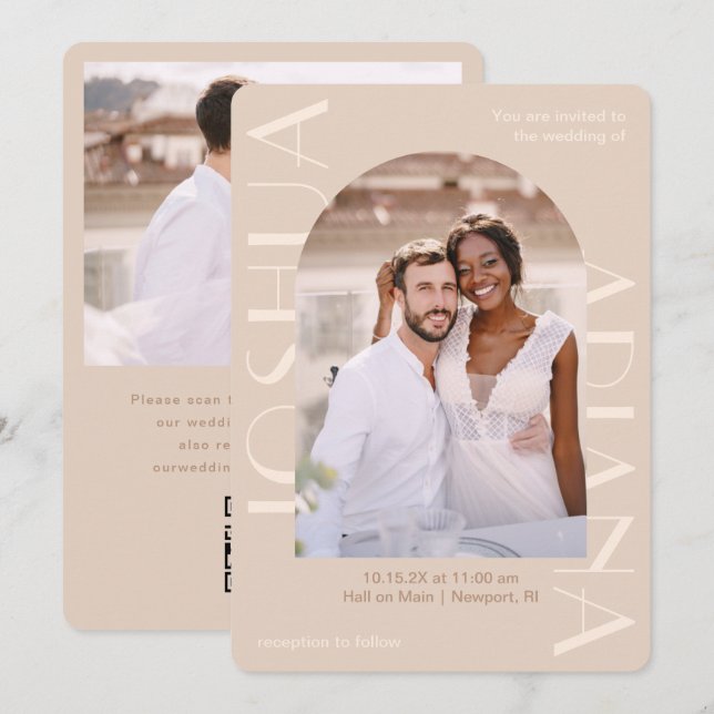 Elegant Neutralt 2 Foto QR Osa Bröllop Inbjudningar (Fram/baksida)