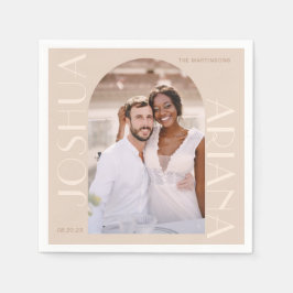 Elegant Neutralt Arch Photo Bröllop Pappersservett