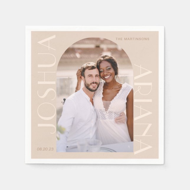 Elegant Neutralt Arch Photo Bröllop Pappersservett (Framsidan)