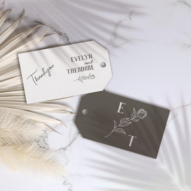 Elegant Neutralt Art Flower Bröllop Presentetikett (Skapare uppladdad)