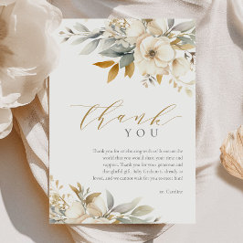 Elegant Neutralt Baby i babyskor för blommor Tack Kort