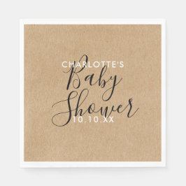 Elegant Neutralt Baby Shower Rustic Script Pappersservett