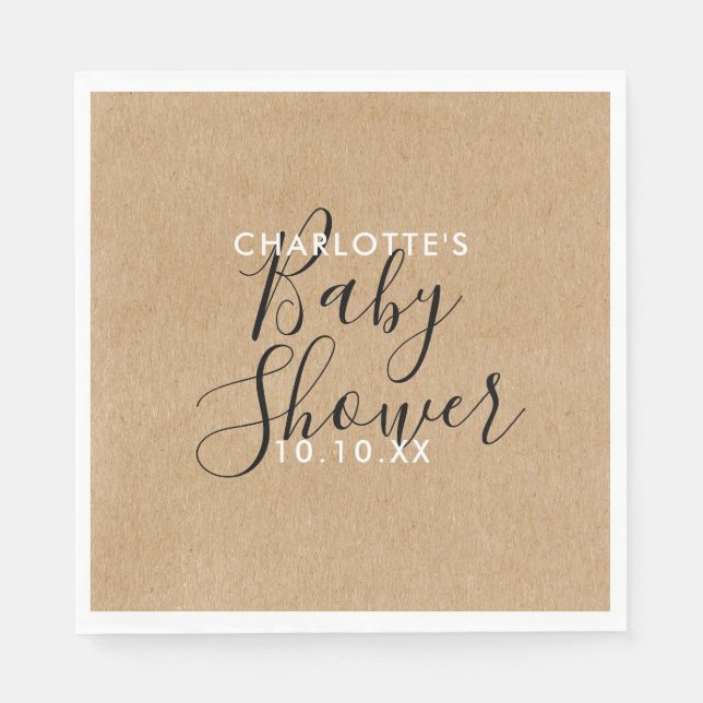 Elegant Neutralt Baby Shower Rustic Script Pappersservett (Framsidan)