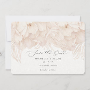 Elegant neutralt beige peony blommigt bröllop spara datumet