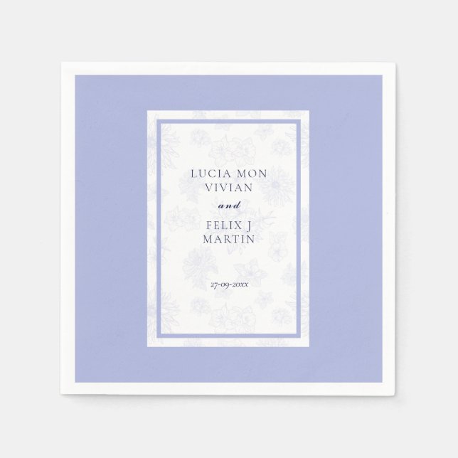 Elegant Neutralt Blåskugga blommigt Bröllop Middag Pappersservett (Framsidan)