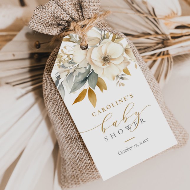 Elegant Neutralt Blommigt Baby i babyskor för blom Presentetikett (Skapare uppladdad)