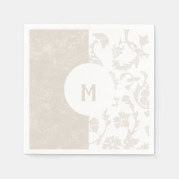 Elegant Neutralt Blommigt Damask Monogram Party Pappersservett