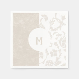 Elegant Neutralt Blommigt Damask Monogram Party Pappersservett