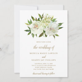 Elegant Neutralt Blommigt White Ivory Guld Bröllop Inbjudningar