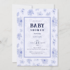Elegant Neutralt Blue blommönster Baby Shower Inbjudningar