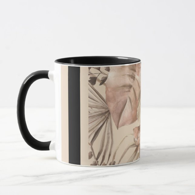 Elegant Neutralt Botaniskt Konsttryck Mugg (Vänster)