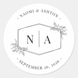 Elegant Neutralt Bröllop Monogram Runt Klistermärke