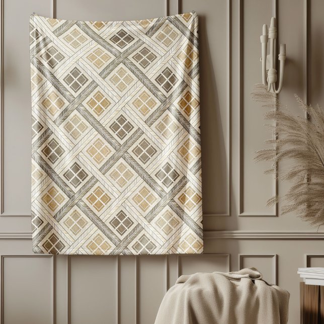 Elegant Neutralt Geometric Ivory Brown Tones Fleecefilt (Elegant Neutral Geometric Ivory Brown Tones Fleece Blanket)