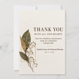 Elegant Neutralt Herbarium Botaniskt Bröllop Tack Inbjudningar