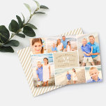 Elegant Neutralt jul - Monogram Photo Collage Julkort<br><div class="desc">Snyggtens fotosamlingskort för helgdagarna innehåller sex (6) av dina favoritfoton från familjen från året med anpassningsbarna "God jul / varmaste Önskemål" och monogramtext. På baksidan av kortet finns ett mönster med diagonalt vitt rand. Observera att beige/sandbakgrunden   vit och brunt färg kan ändras för att stämma överens med fotot.</div>
