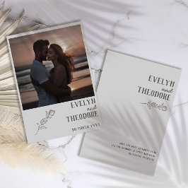 Elegant Neutralt kontur blomma med foto Bröllop Spara Datumet