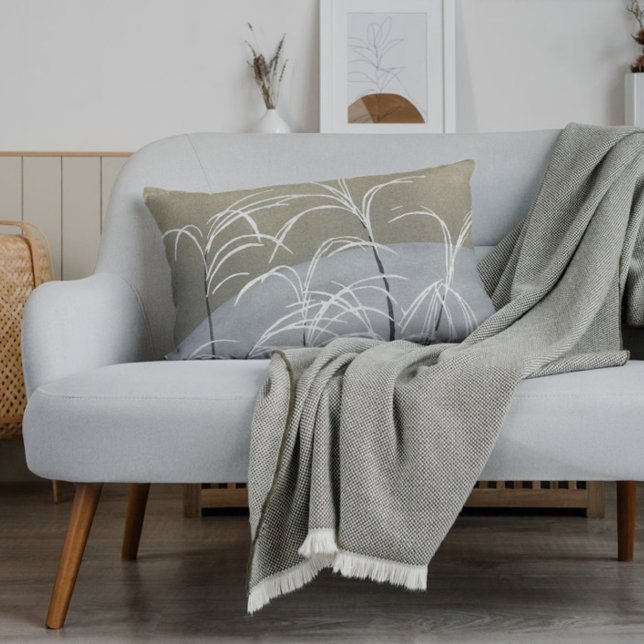 Elegant Neutralt Modern Minimalist Japansk Art Prydnadskudde (Add style to your home with this elegant neutrals vintage Japanese grass pattern accent throw pillow)