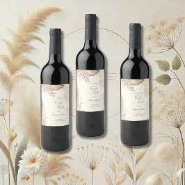 Elegant Neutralt Pampas Grass Bröllop Vinflaska Etikett