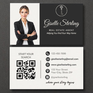 Elegant Neutralt Photo Real Gods Agent QR-kod Visitkort