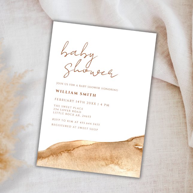Elegant Neutralt Terracotta Abstrakt Baby Shower Inbjudningar (Elegant Neutral Terracotta Abstract Baby Shower Invitation)
