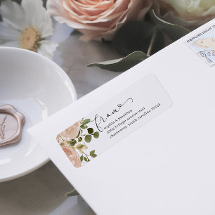 Elegant Neutralt Vattenfärg och Guld Blommigt Bröl Returadress Etikett