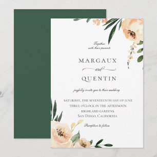 Elegant Neutralt Vattenfärgen Blommigt Bröllop Inbjudningar
