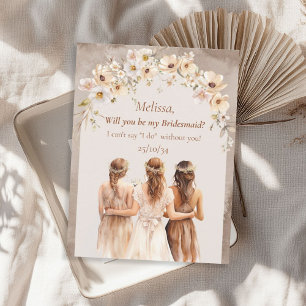 Elegant neutralt vismblommor boho arch Bridesmaid Inbjudningar