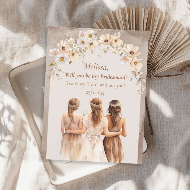 Elegant neutralt vismblommor boho arch Bridesmaid Inbjudningar (Elegant neutral wildflowers boho arch Bridesmaid Invitation)