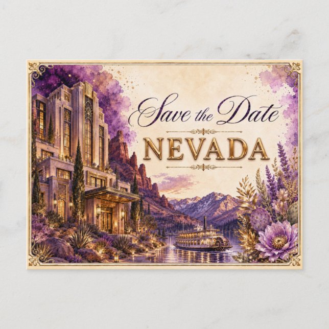 Elegant Nevada Spara datum Bröllopsinbjudan Vykort (Framsida)