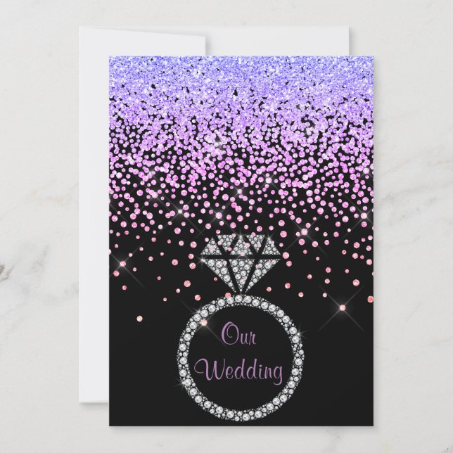 ELEGANT New crystal Diamond bröllop lilac Inbjudningar (Framsida)