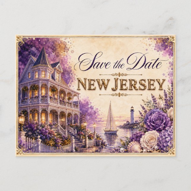 Elegant New Jersey Spara datum Bröllopsinbjudan Vykort (Framsida)