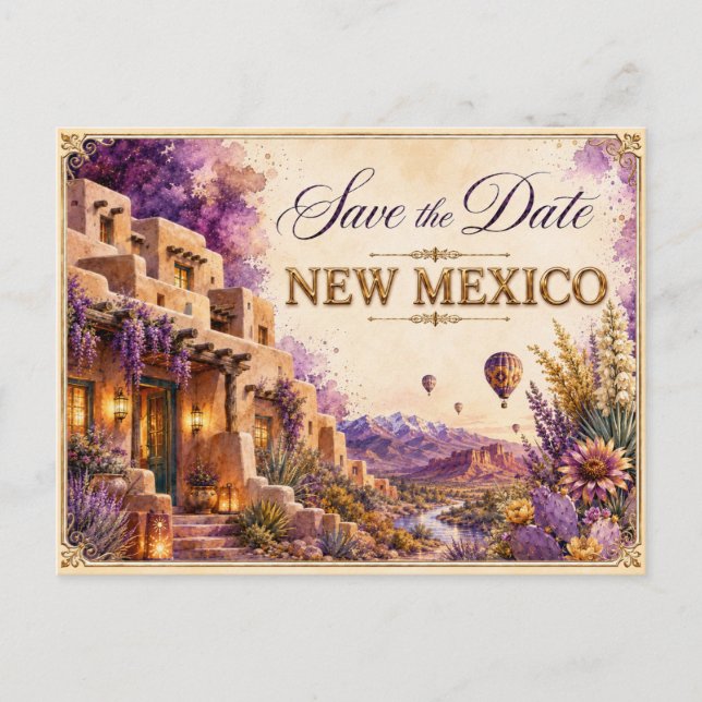 Elegant New Mexico Spara datum Bröllopsinbjudan Vykort (Framsida)